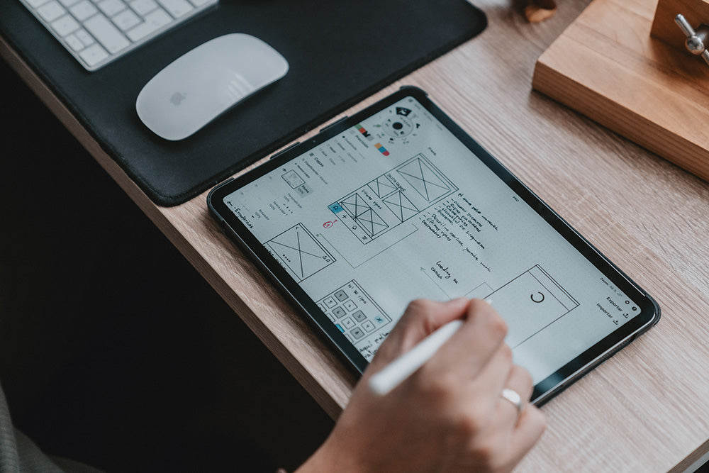 UX wireframes on tablet