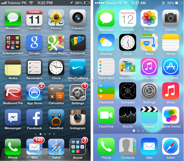 iOS 6 vs iOS 7 Home Screen differences